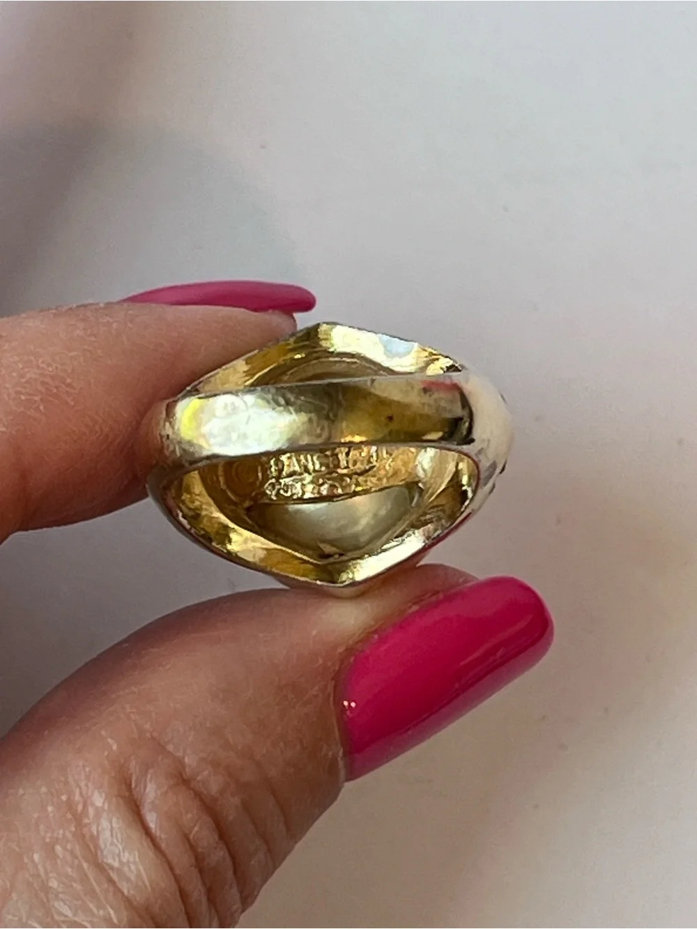 Vintage Panetta Faux Pearl & Crystals Gold Tone Sterling Cocktail Statement Ring